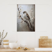 Sparrow Spring Forest Print, Rustic Bird Nursery ポスター (キッチン)
