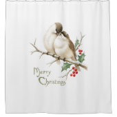Sparrows on a Christmas Branch シャワーカーテン (正面)