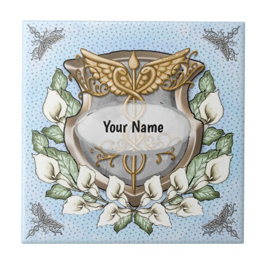 Spath lily shield caduceus  タイル (正面)