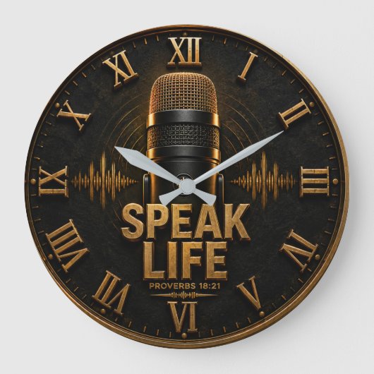Speak Life Christian Proverbs 18:21 Bible Verse ラージ壁時計 (正面)