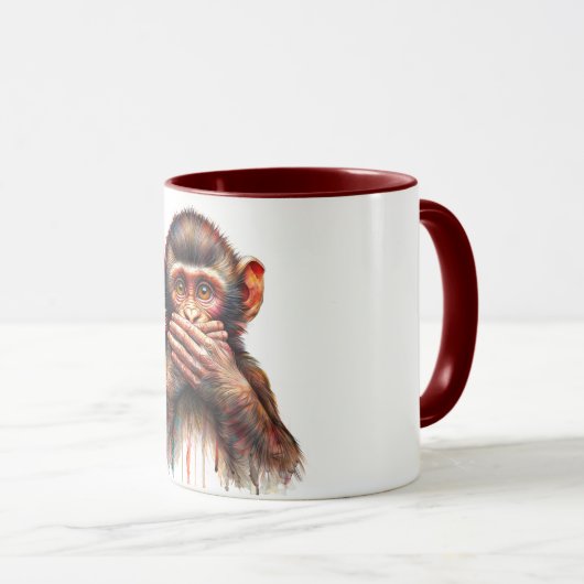 Speak No Evil Monkey Watercolor Art マグカップ (正面右)