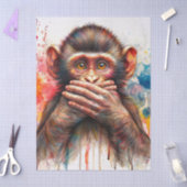 Speak No Evil Monkey Watercolor Art 薄葉紙 (クラフト)