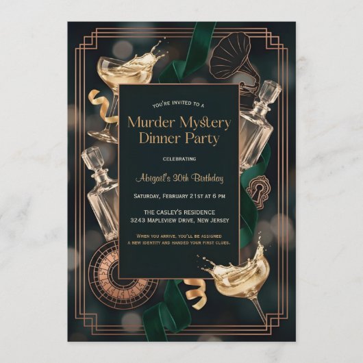 Speakeasy Murder Mystery Dinner Birthday Party 招待状 (正面)