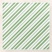 Spearmint Candy Cane Christmas Stripes ガラスコースター (正面)
