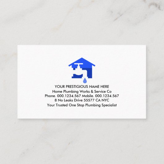 Special Blue Plumber Signage Plumbing 名刺 (裏面)