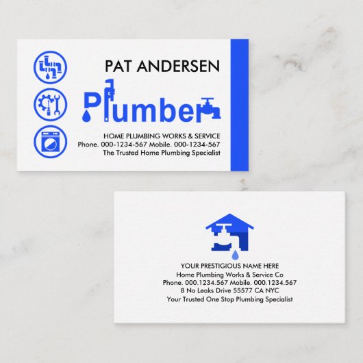Special Blue Plumber Signage Plumbing 名刺 (正面/裏面)