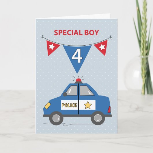 Special Boy 4th Birthday Blue Police Car カード (正面)