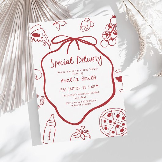 Special Delivery baby shower with Italian Pizza  招待状