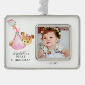 Special Delivery Bear初めてのクリスマス写真 シルバープレートフレームオーナメント (正面)