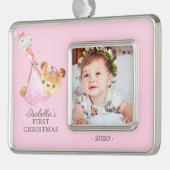 Special Delivery Bear初めてのクリスマス写真 シルバープレートフレームオーナメント (左)