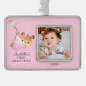 Special Delivery Bear初めてのクリスマス写真 シルバープレートフレームオーナメント (正面)