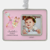 Special Delivery Bunny初めてのクリスマス写真 シルバープレートフレームオーナメント (正面)