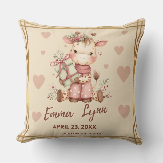 Special Delivery Christmas Giraffe Baby Shower クッション (正面)