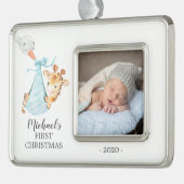 Special Delivery Giraffe初めてのクリスマス写真 シルバープレートフレームオーナメント (左)