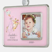 Special Delivery Giraffe初めてのクリスマス写真 シルバープレートフレームオーナメント (左)