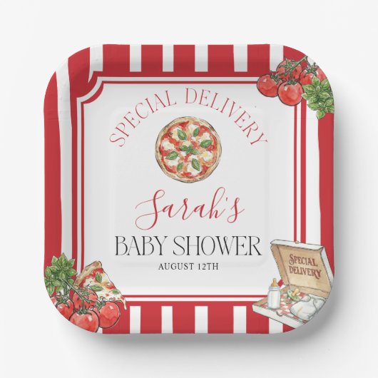 Special Delivery Italian Baby Shower  ペーパープレート (正面)