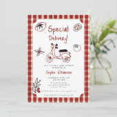 Special Delivery Italian Food Red Baby Shower  招待状 (スタンド正面)