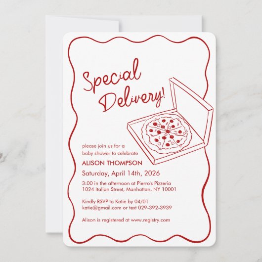 Special Delivery Pizza Baby Shower 招待状 (正面)
