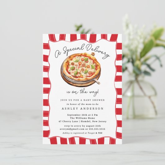 Special Delivery Pizza Baby Shower 招待状 (スタンド正面)