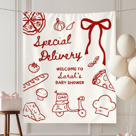 Special Delivery Pizza Baby Shower Backdrop, Pizza タペストリー
