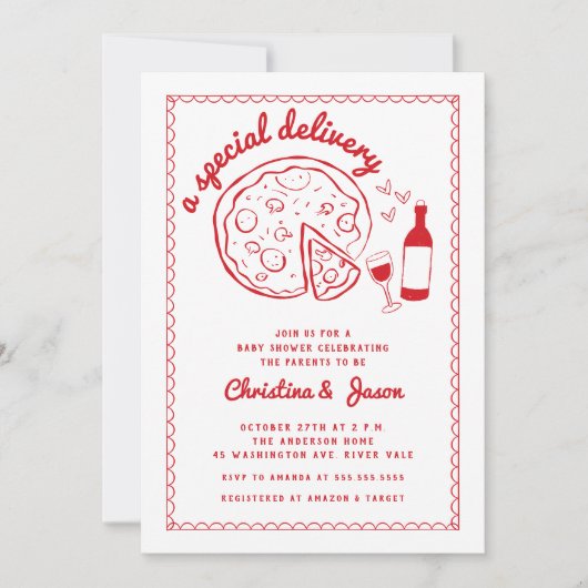 Special Delivery Pizza Baby Shower  Invitation 招待状 (正面)