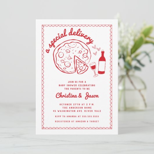 Special Delivery Pizza Baby Shower  Invitation 招待状 (スタンド正面)