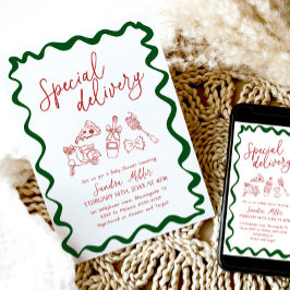 Special Delivery Pizza Baby Shower Italian 招待状