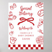Special Delivery Pizza Baby Shower Welcome ポスター (正面)