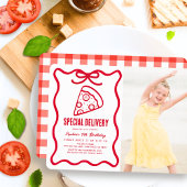Special Delivery Red Bow Pizza Photo Birthday 招待状