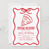 Special Delivery Red Hand-drawn Pizza Birthday 招待状 (正面)