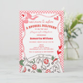 Special Delivery Red Pink Girl Pizza Baby Shower 招待状 (スタンド正面)