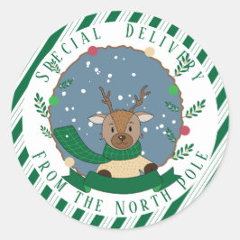 Special Delivery Reindeer Greenスタンプ ラウンドシール