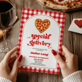 Special Delivery Retro Heart Pizza Baby Shower 招待状