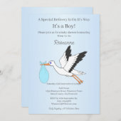Special Delivery Stork Baby Boy Baby Shower 招待状 (正面/裏面)