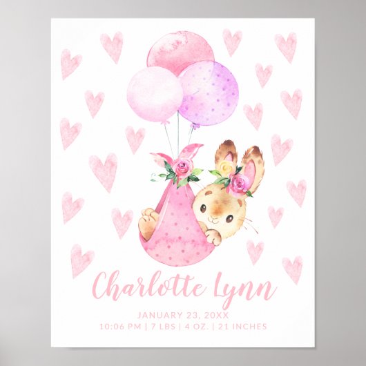 Special Delivery Stork Bunny Rabbit Baby Stats ポスター (正面)