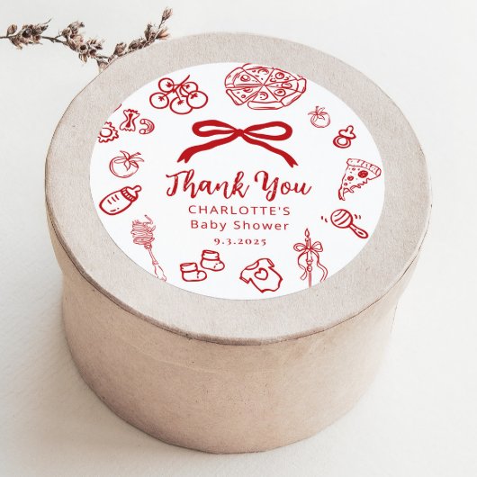 Special Delivery Whimsical Red Bow Baby Shower ラウンドシール
