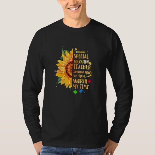 Special Education Teacher Sunflower Autism Awarene Tシャツ (正面)