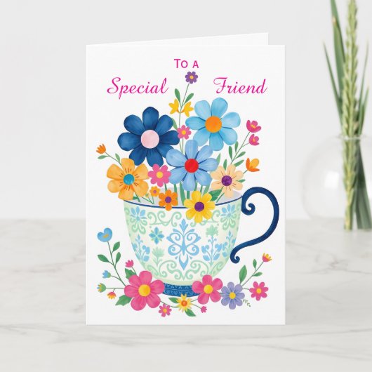 Special Friend Teacup & Flower Birthday カード (正面)