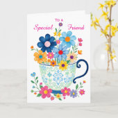 Special Friend Teacup & Flower Birthday カード (黄色い花)