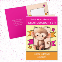 Special Granddaughter monkey kids pink birthday