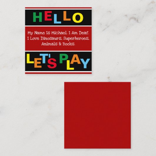 Special Needs Child "Hello"カード スクエア名刺 (正面/裏面)