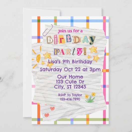 Special Note, Cute Birthday Party 招待状 (正面)