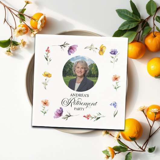 Special Photo Elegant Floral Retirement Party スタンダードカクテルナプキン
