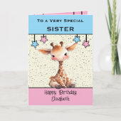Special Sister giraffe kids blue birthday カード (正面)