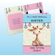 Special Sister giraffe kids blue birthday