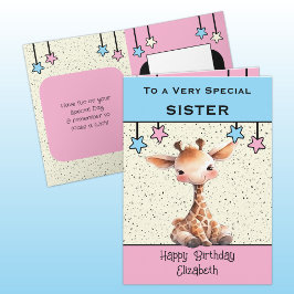 Special Sister giraffe kids blue birthday カード
