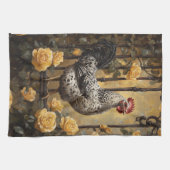 Speckled Hen with Yellow Roses Oil Painting キッチンタオル (横)