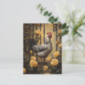 Speckled Hen with Yellow Roses Oil Painting ポストカード (スタンド正面)