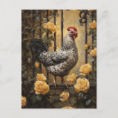 Speckled Hen with Yellow Roses Oil Painting ポストカード (正面)