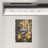 Speckled Hen with Yellow Roses Oil Painting マグネット (インサイチュ (食洗機))